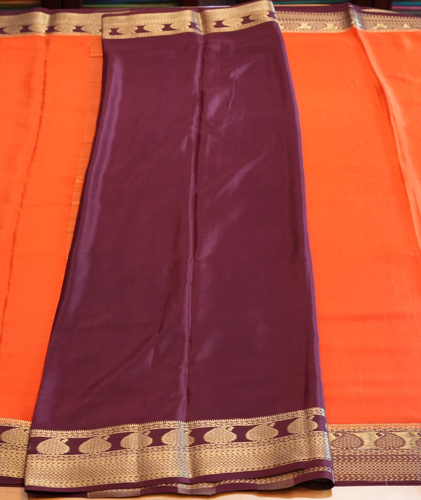 RUST ORANGE MANGO MOTIFS MYSORE SILK SAREE