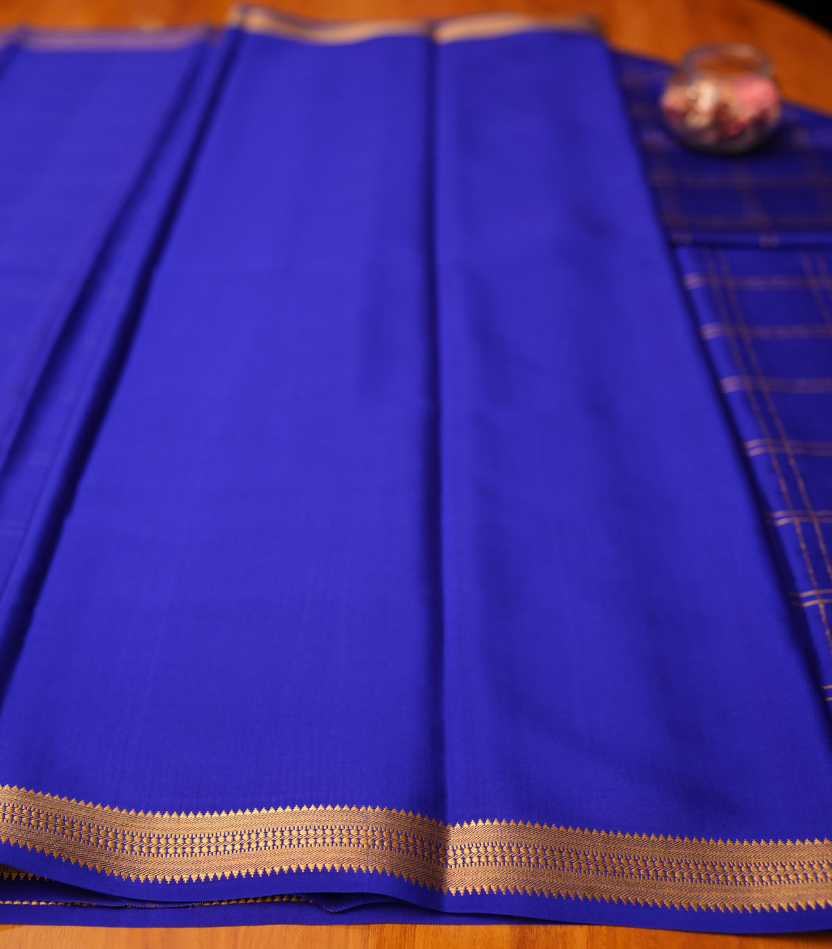 INK BLUE CHECKS MYSORE SILK SAREE