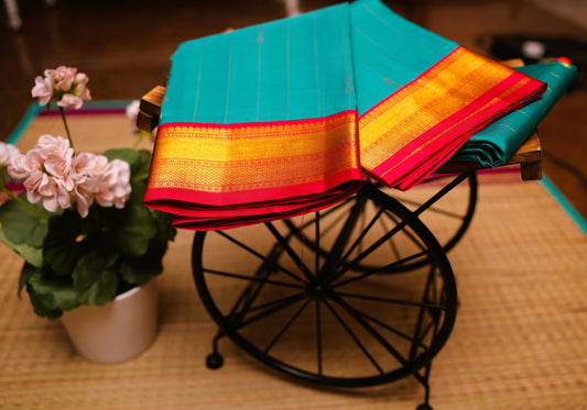 SEA BLUE KANCHIPURAM SILK SAREE