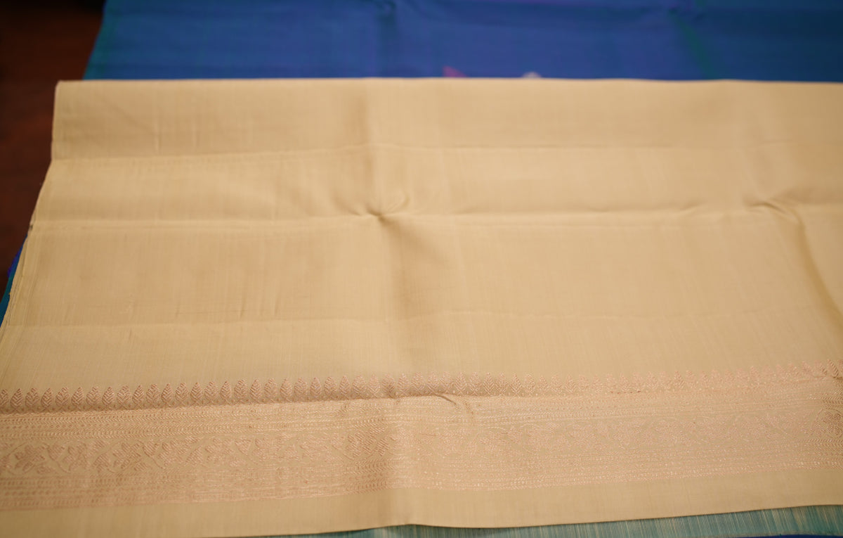 TEAL BLUE 3D KANCHIPURAM SILK SAREE