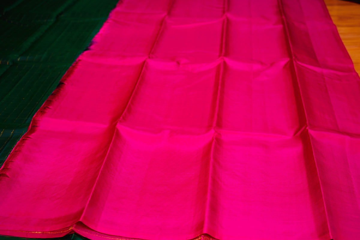 GREEN ZARI CHECKS KANCHIPURAM SILK SAREE