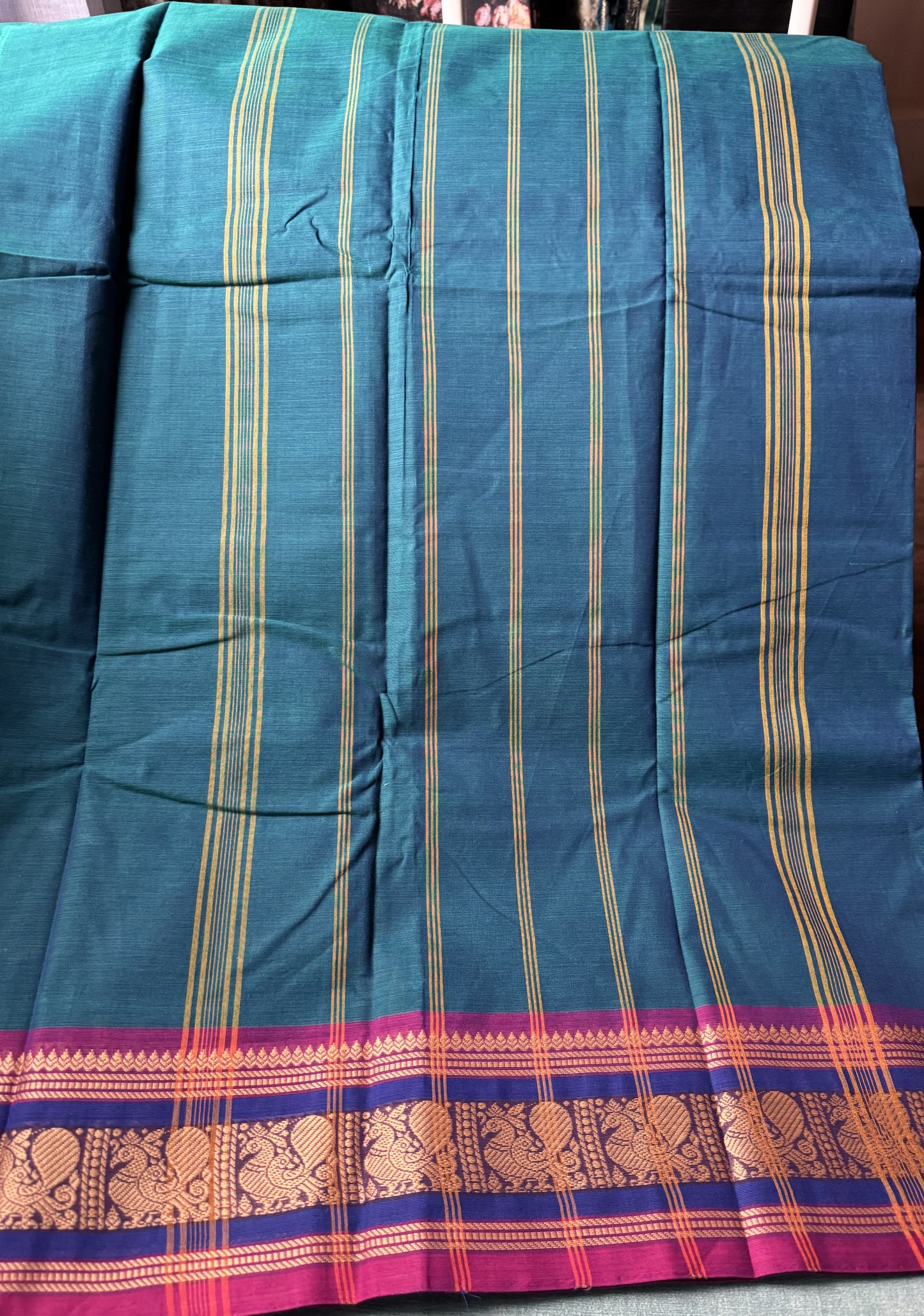 TEAL BLUE CHETTINAD COTTON SAREE