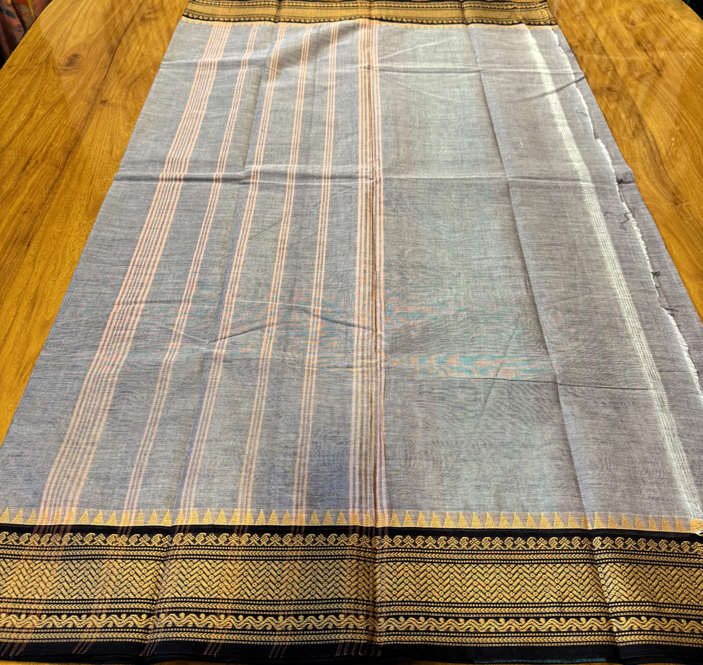 GREY TEMPLE BORDER CHETTINAD COTTON SAREE