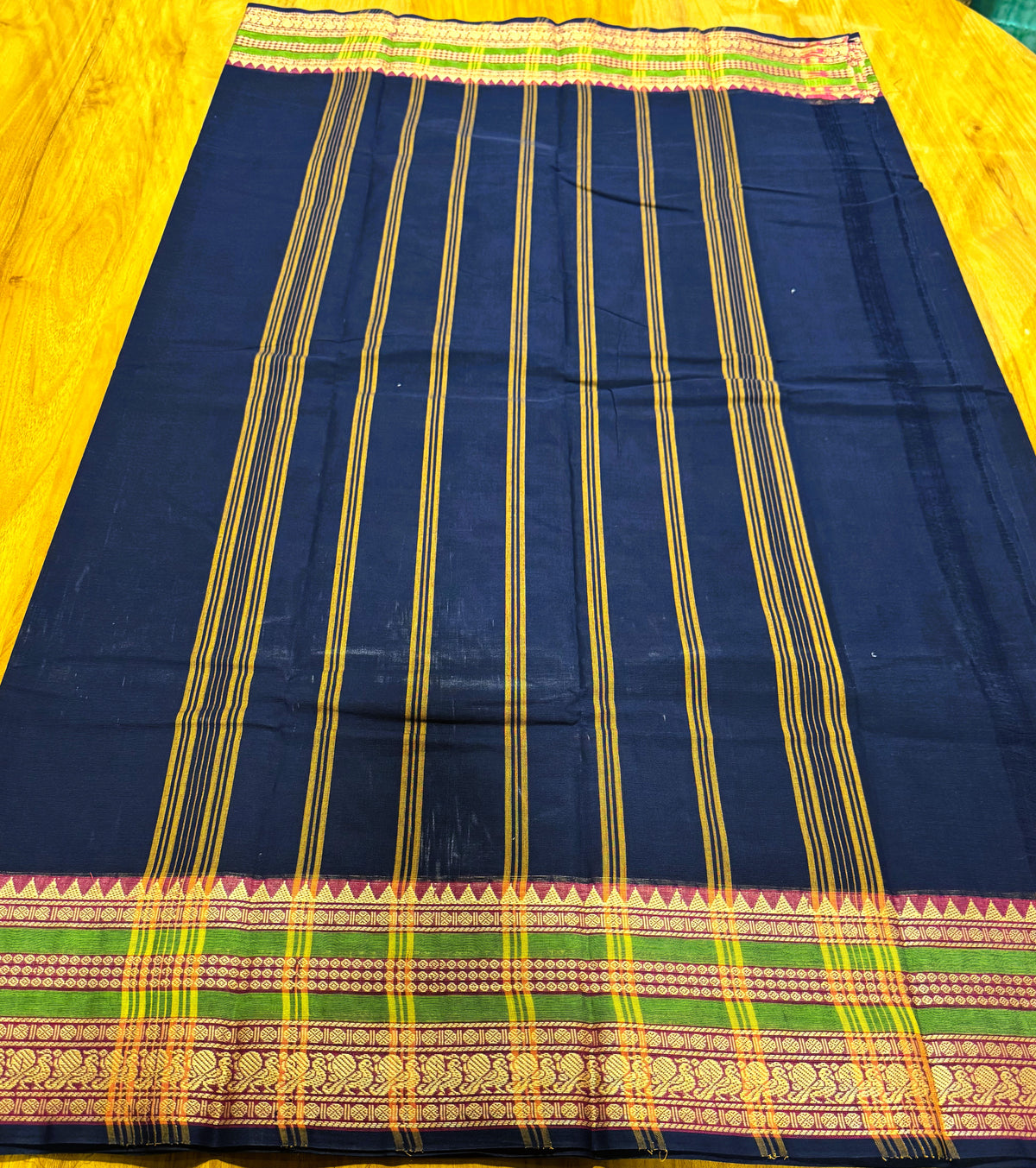 NAVY BLUE TEMPLE BORDER CHETTINAD COTTON SAREE