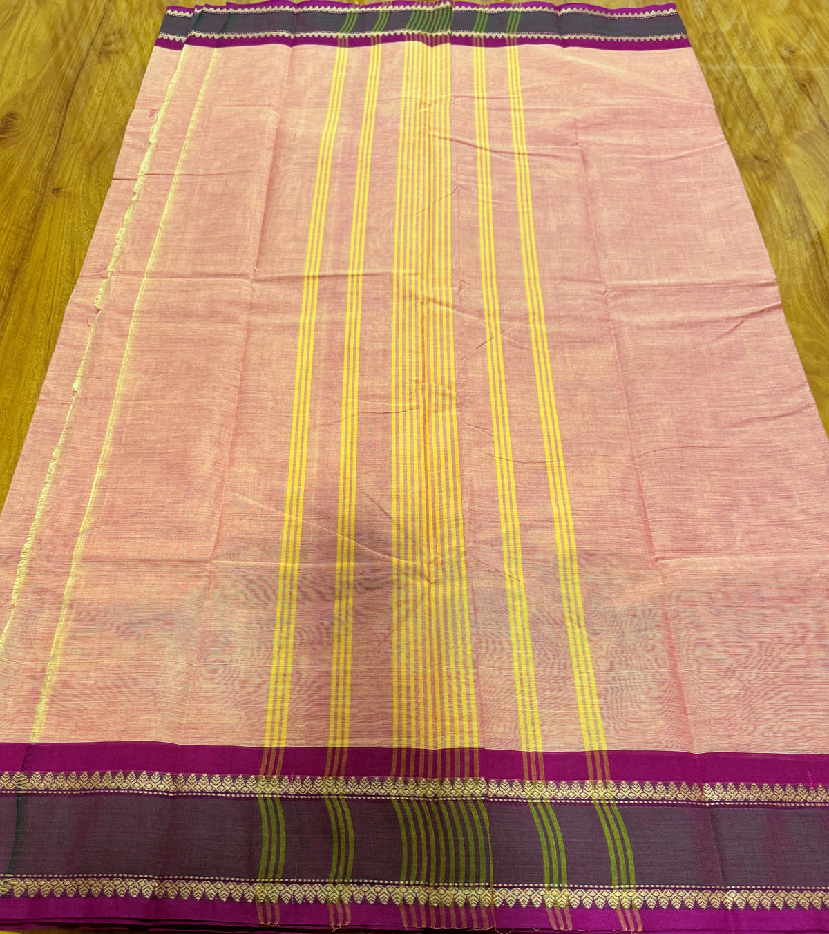 YELLOWISH PINK CHETTINAD COTTON SAREE