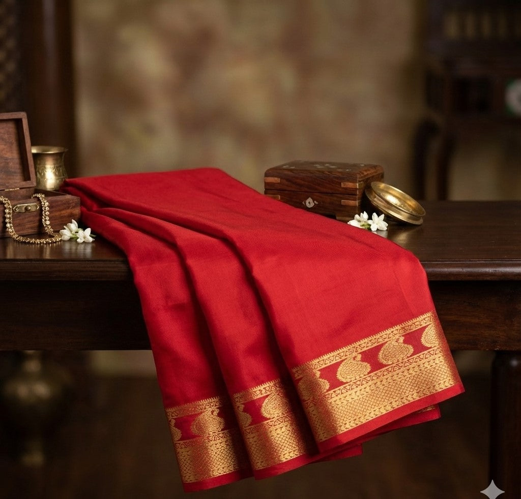 RED MANGO MOTIFS MYSORE SILK SAREE