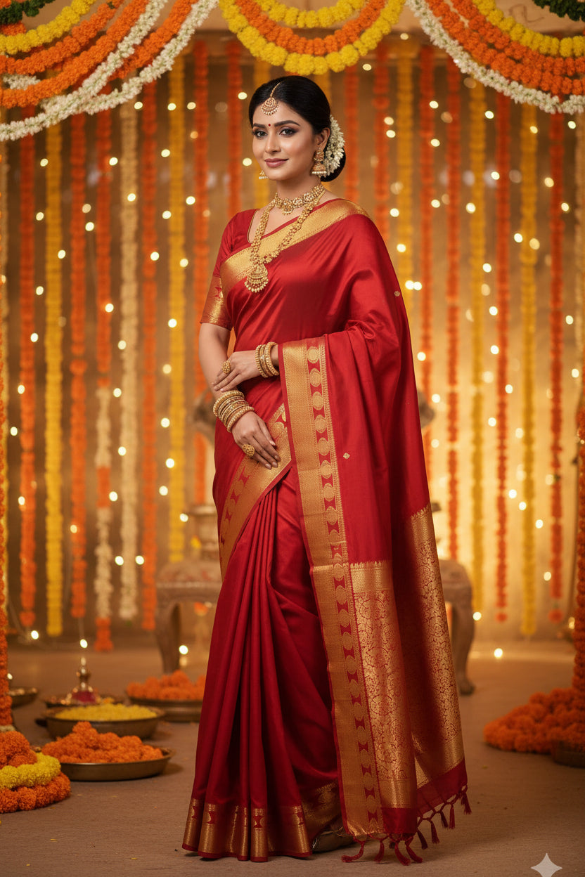 RED MANGO MOTIFS MYSORE SILK SAREE
