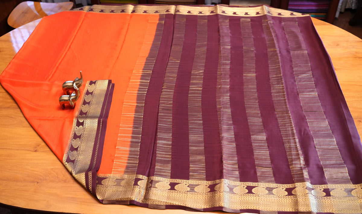 RUST ORANGE MANGO MOTIFS MYSORE SILK SAREE