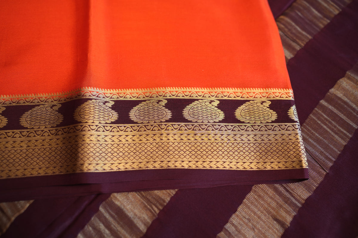 RUST ORANGE MANGO MOTIFS MYSORE SILK SAREE