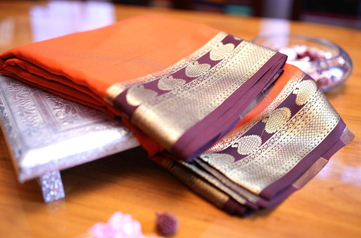 RUST ORANGE MANGO MOTIFS MYSORE SILK SAREE