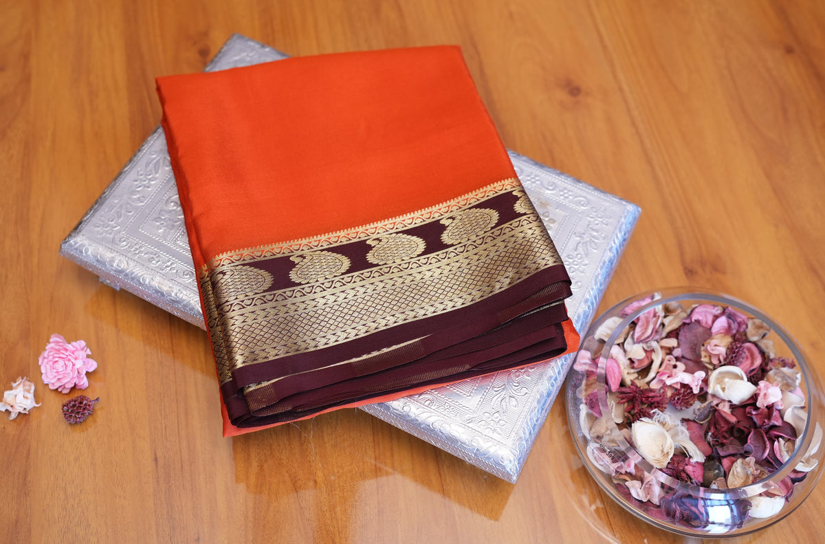RUST ORANGE MANGO MOTIFS MYSORE SILK SAREE