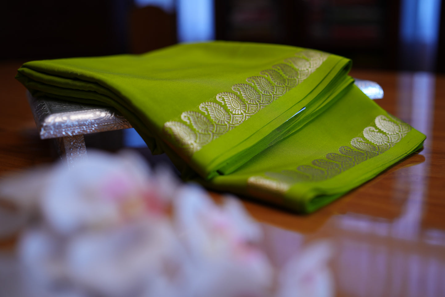 LIGHT GREEN MANGO MOTIFS MYSORE SILK SAREE