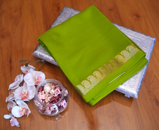 LIGHT GREEN MANGO MOTIFS MYSORE SILK SAREE