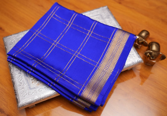 INK BLUE CHECKS MYSORE SILK SAREE