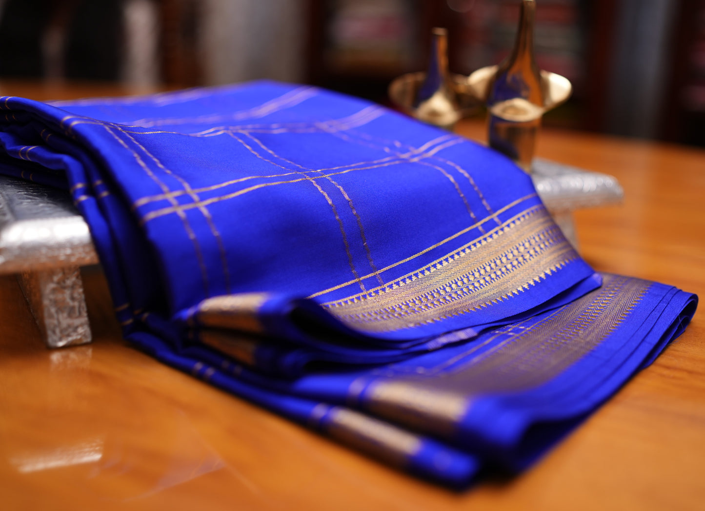 INK BLUE CHECKS MYSORE SILK SAREE