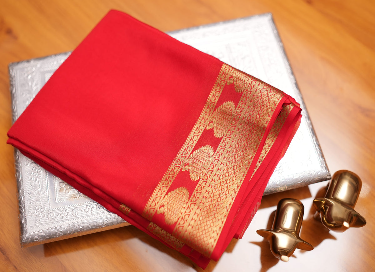 RED MANGO MOTIFS MYSORE SILK SAREE