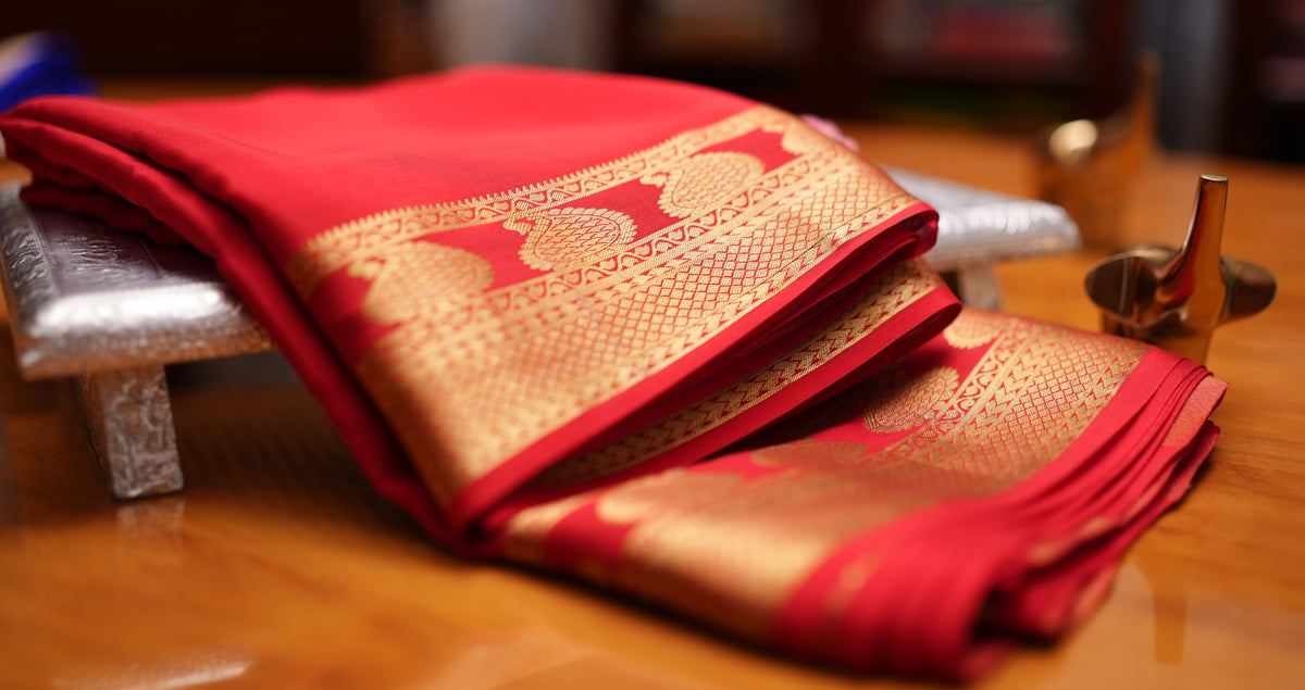 RED MANGO MOTIFS MYSORE SILK SAREE