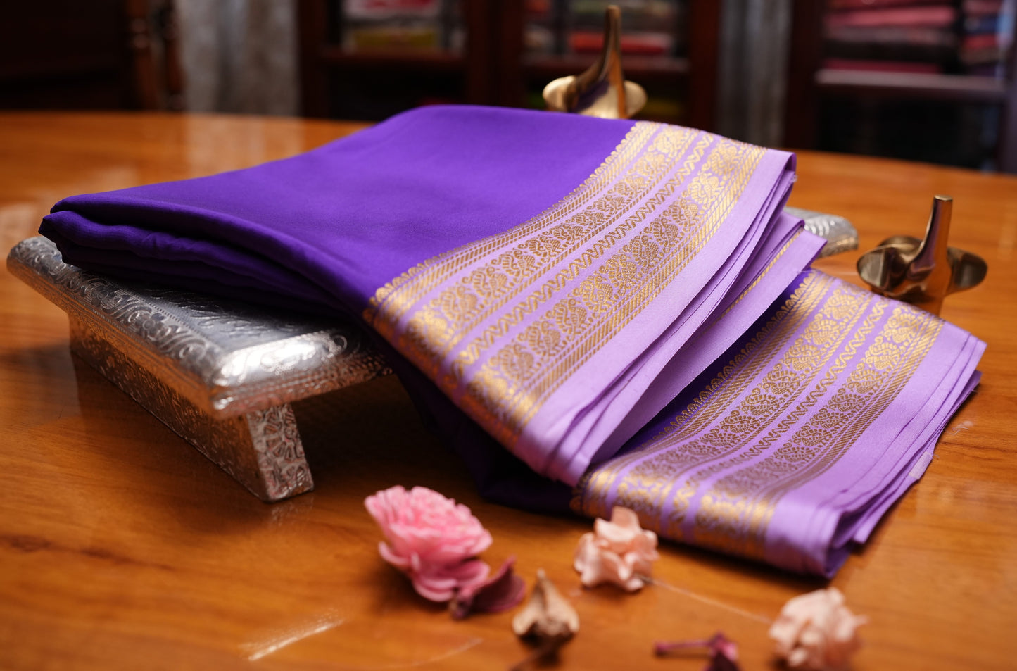PURPLE AND LAVENDER MYSORE SILK SAREE