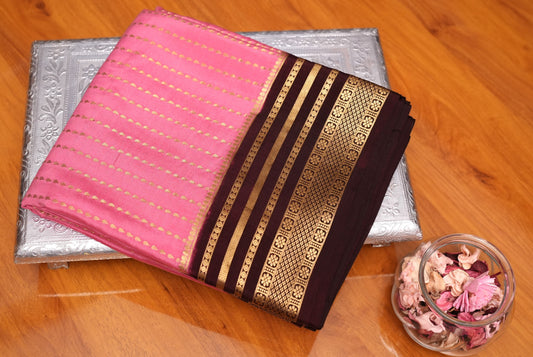BABY PINK BUTTA LINES MYSORE SILK SAREE