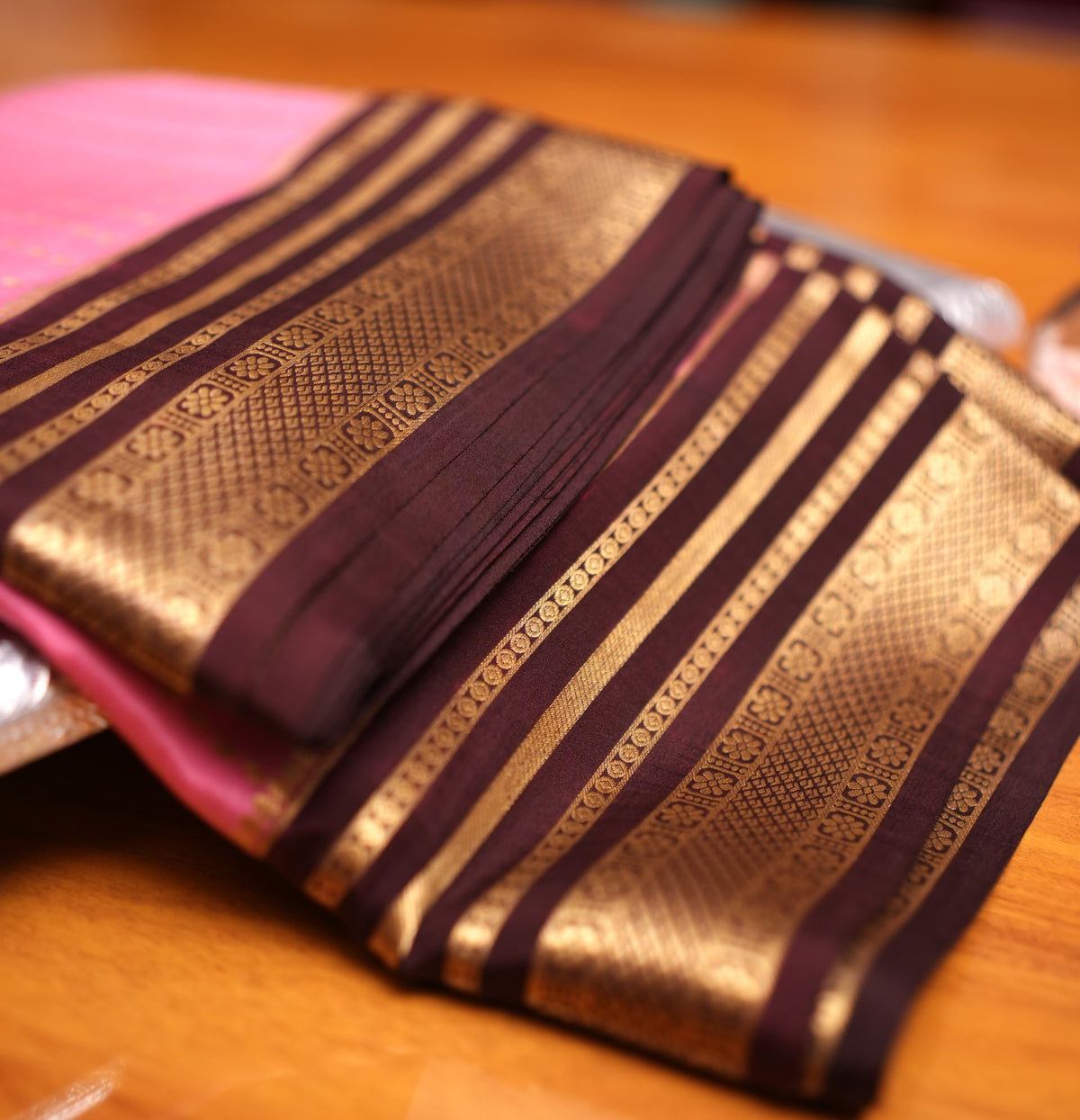 BABY PINK BUTTA LINES MYSORE SILK SAREE