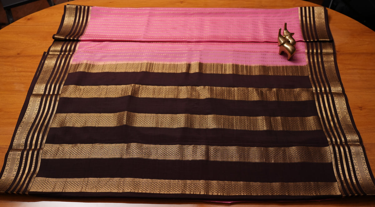 BABY PINK BUTTA LINES MYSORE SILK SAREE