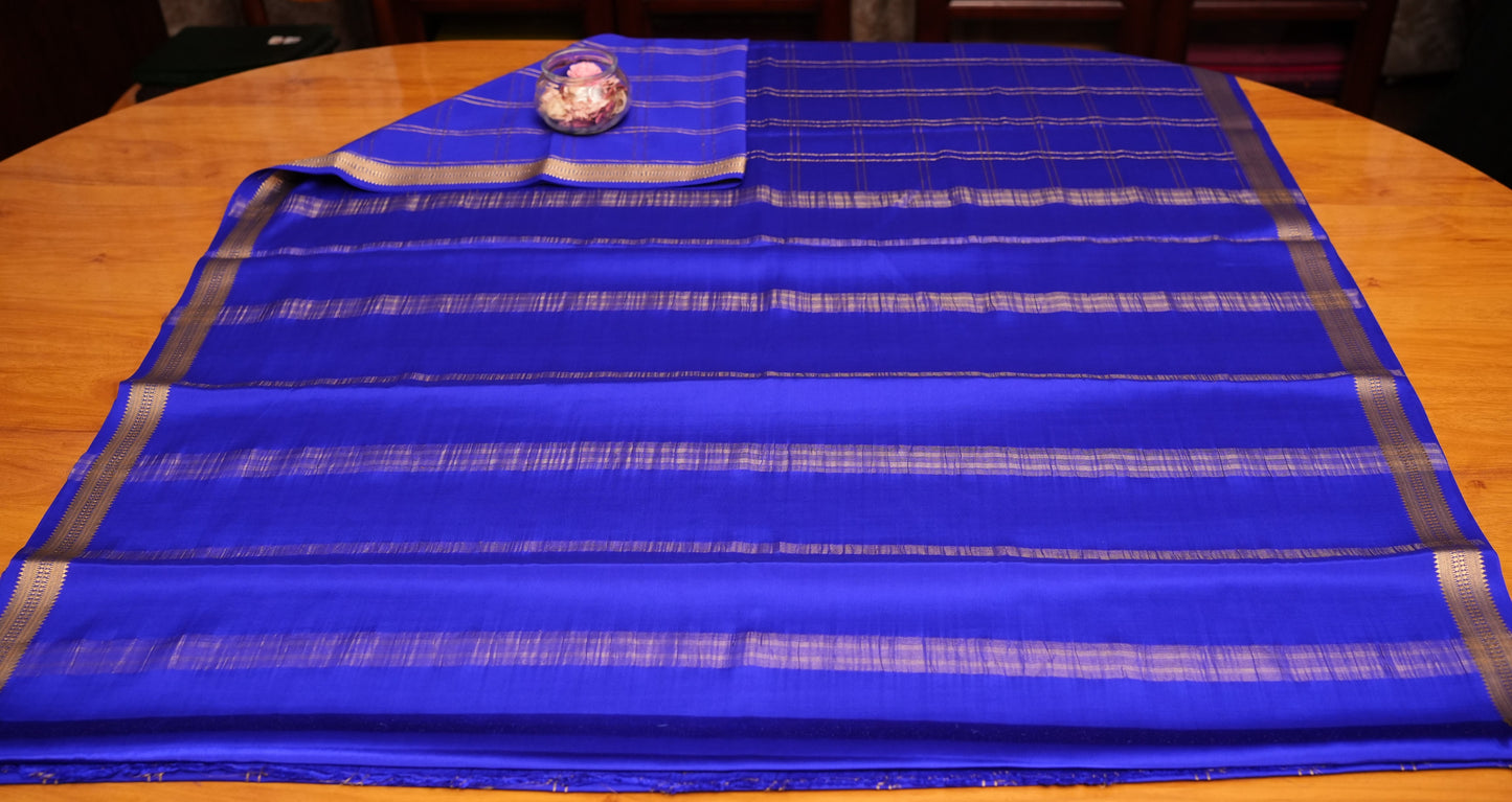 INK BLUE CHECKS MYSORE SILK SAREE