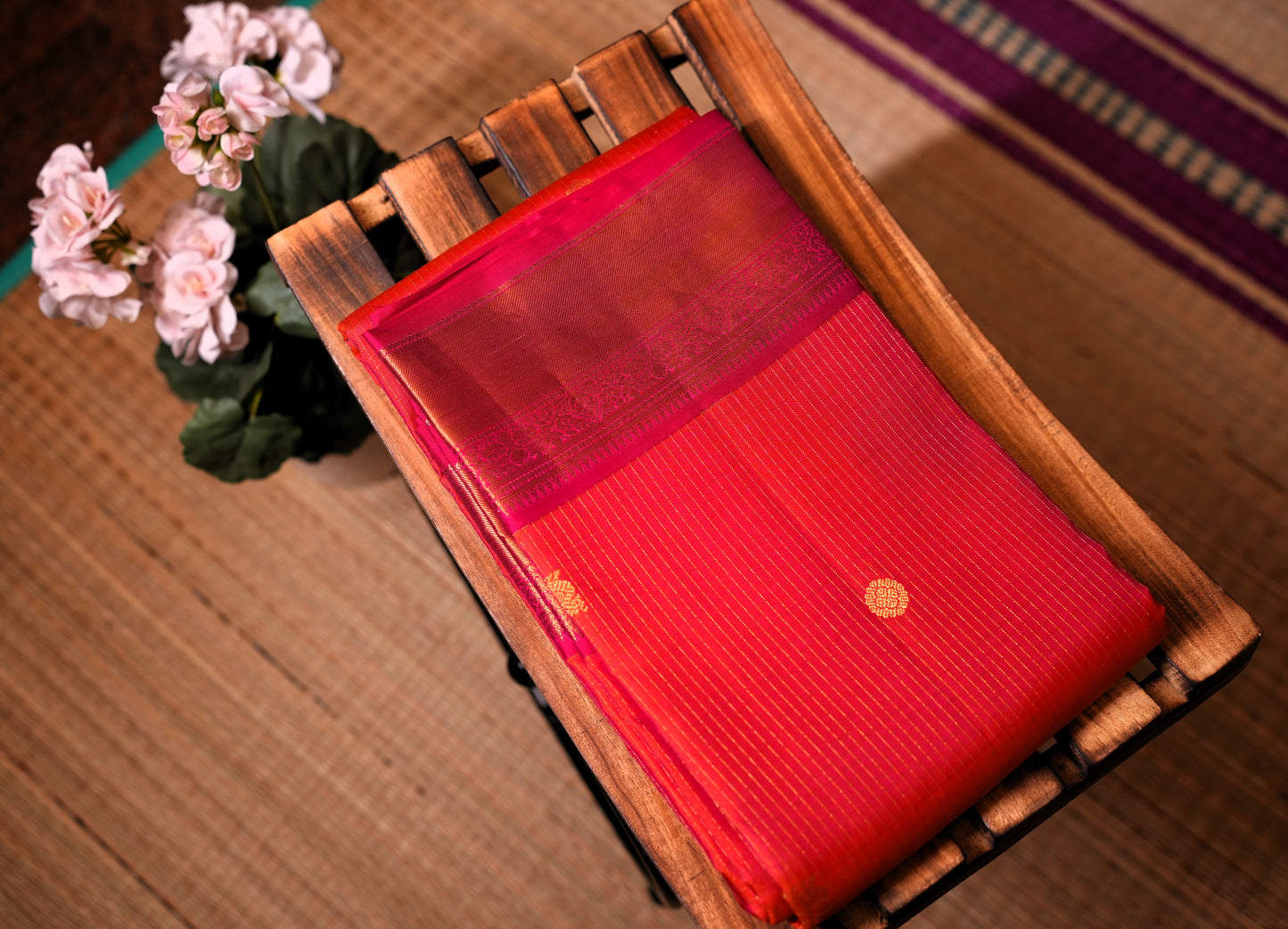 ORANGE CHECKS KANCHIPURAM SILK SAREE