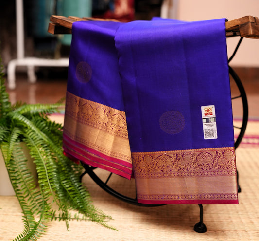 NAVY BLUE AND MAGENTA PINK KANCHIPURAM SILK SAREE