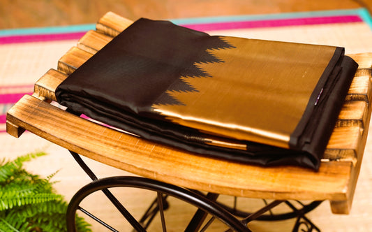 BLACK TEMPLE BORDER KANCHIPURAM SILK SAREE