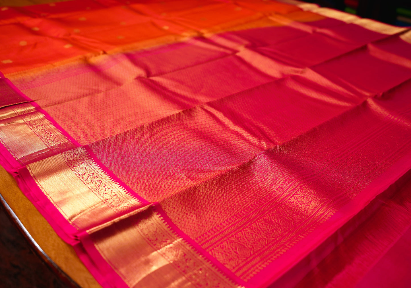 ORANGE CHECKS KANCHIPURAM SILK SAREE
