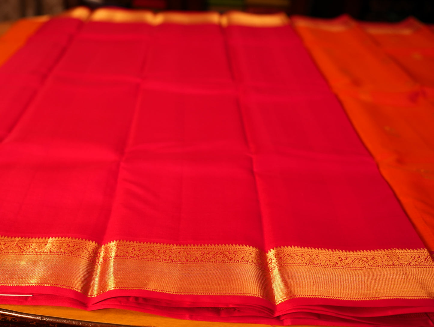 ORANGE CHECKS KANCHIPURAM SILK SAREE