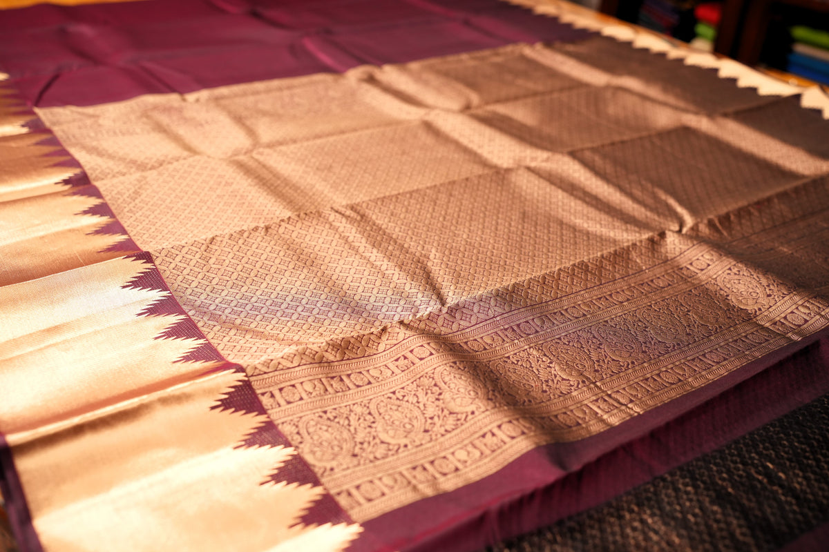 MAROON TEMPLE BORDER KANCHIPURAM SILK SAREE