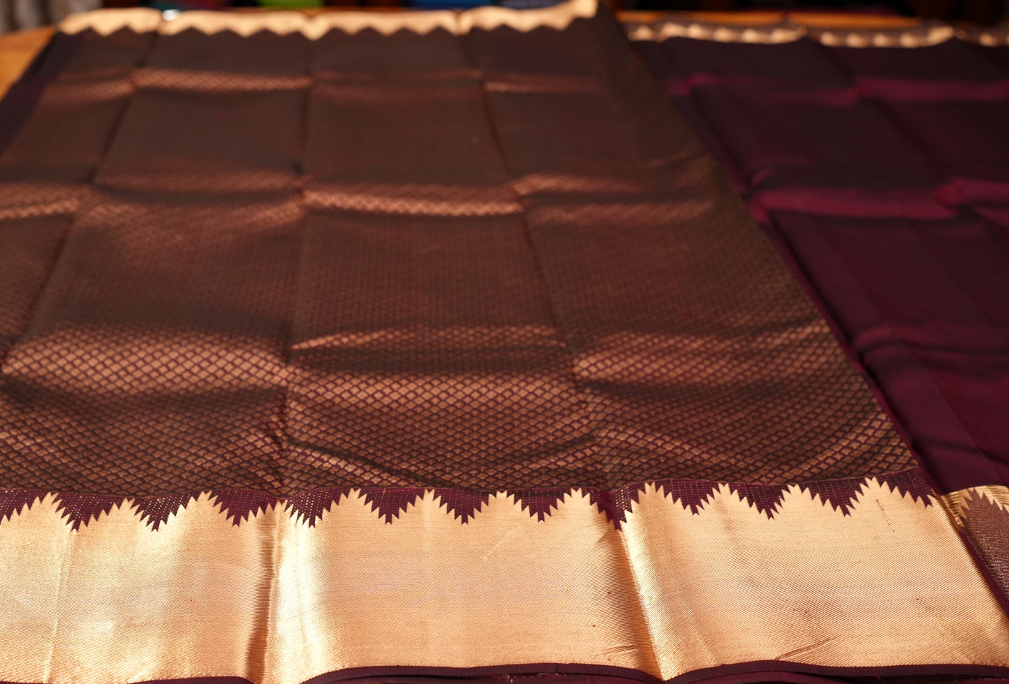 MAROON TEMPLE BORDER KANCHIPURAM SILK SAREE