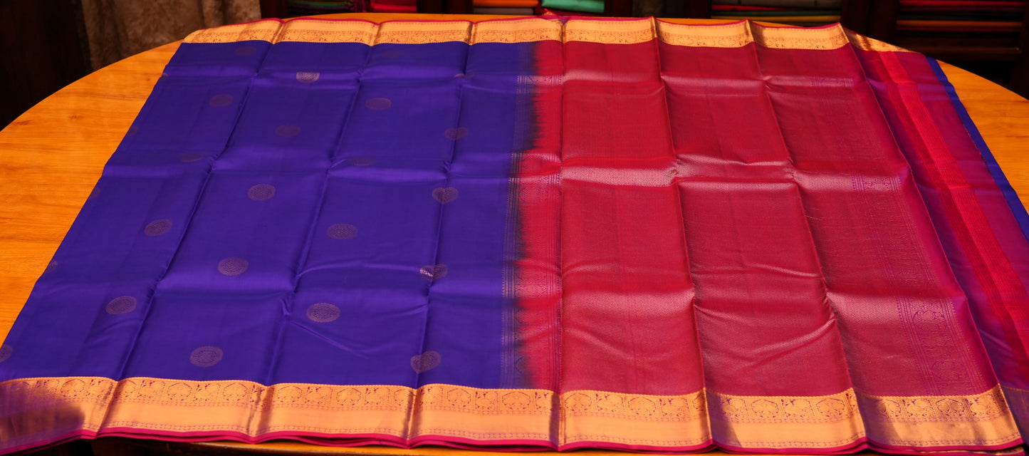 NAVY BLUE AND MAGENTA PINK KANCHIPURAM SILK SAREE