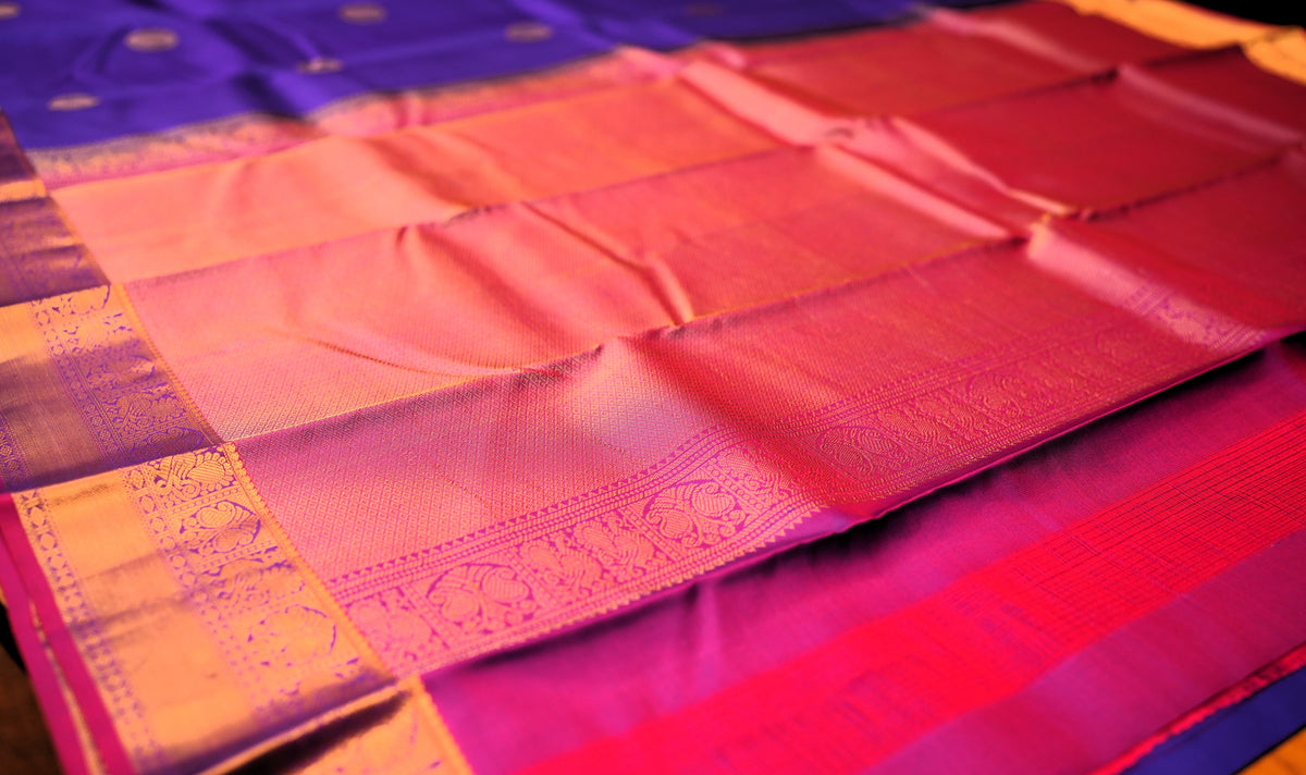 NAVY BLUE AND MAGENTA PINK KANCHIPURAM SILK SAREE