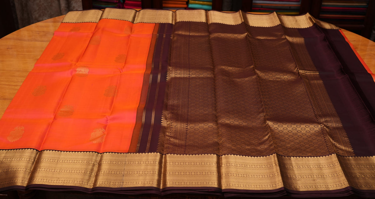 PINKISH ORANGE KANCHIPURAM SILK SAREE