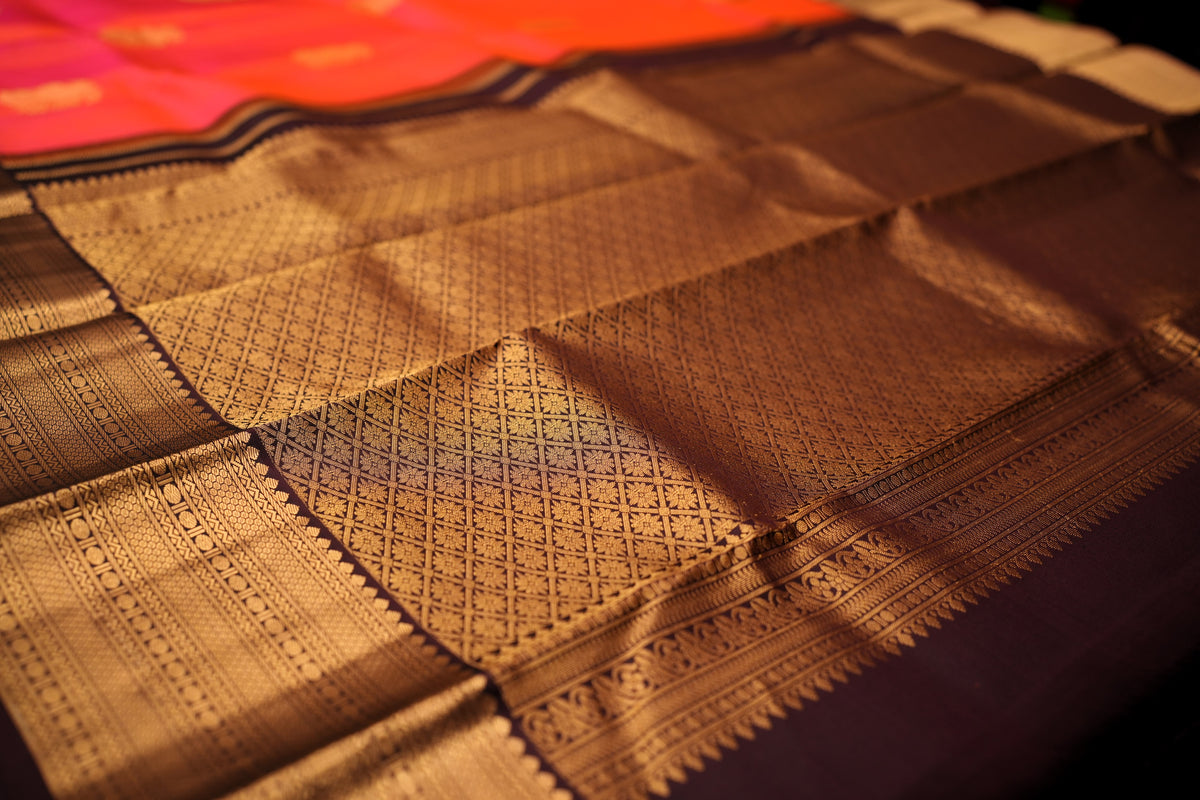 PINKISH ORANGE KANCHIPURAM SILK SAREE