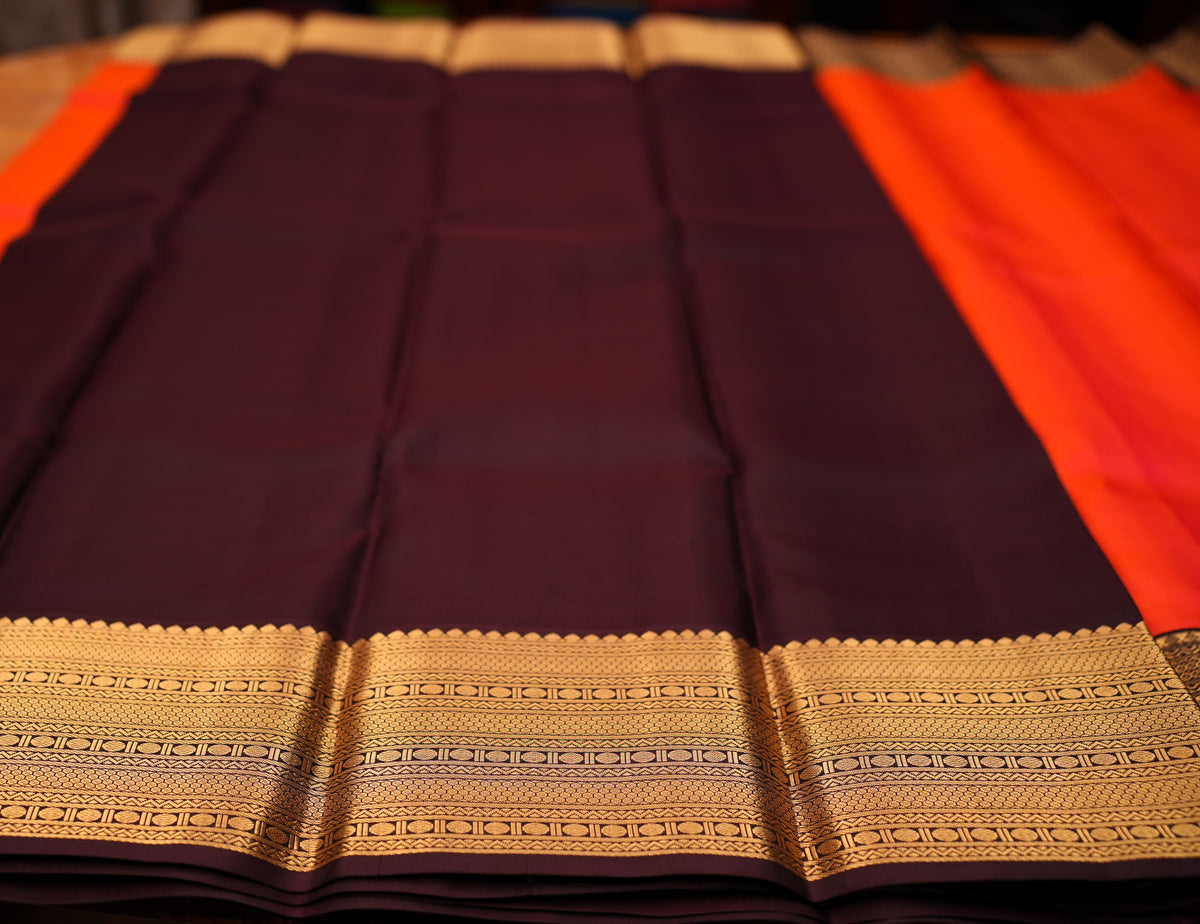 PINKISH ORANGE KANCHIPURAM SILK SAREE