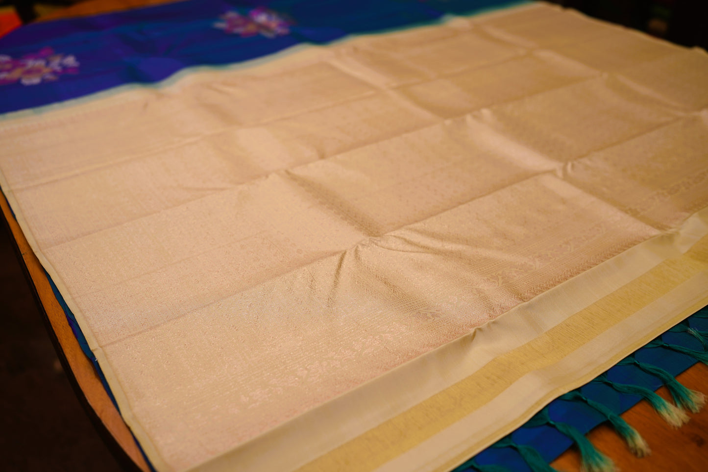 TEAL BLUE 3D KANCHIPURAM SILK SAREE