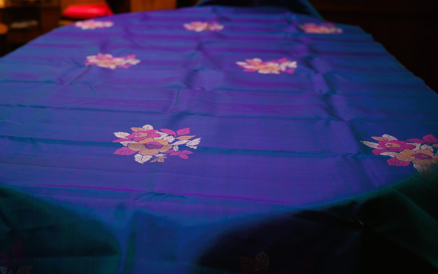 TEAL BLUE 3D KANCHIPURAM SILK SAREE