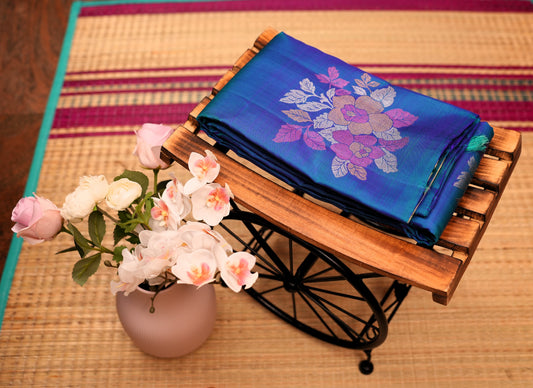 TEAL BLUE 3D KANCHIPURAM SILK SAREE