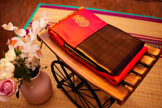 PINKISH ORANGE KANCHIPURAM SILK SAREE