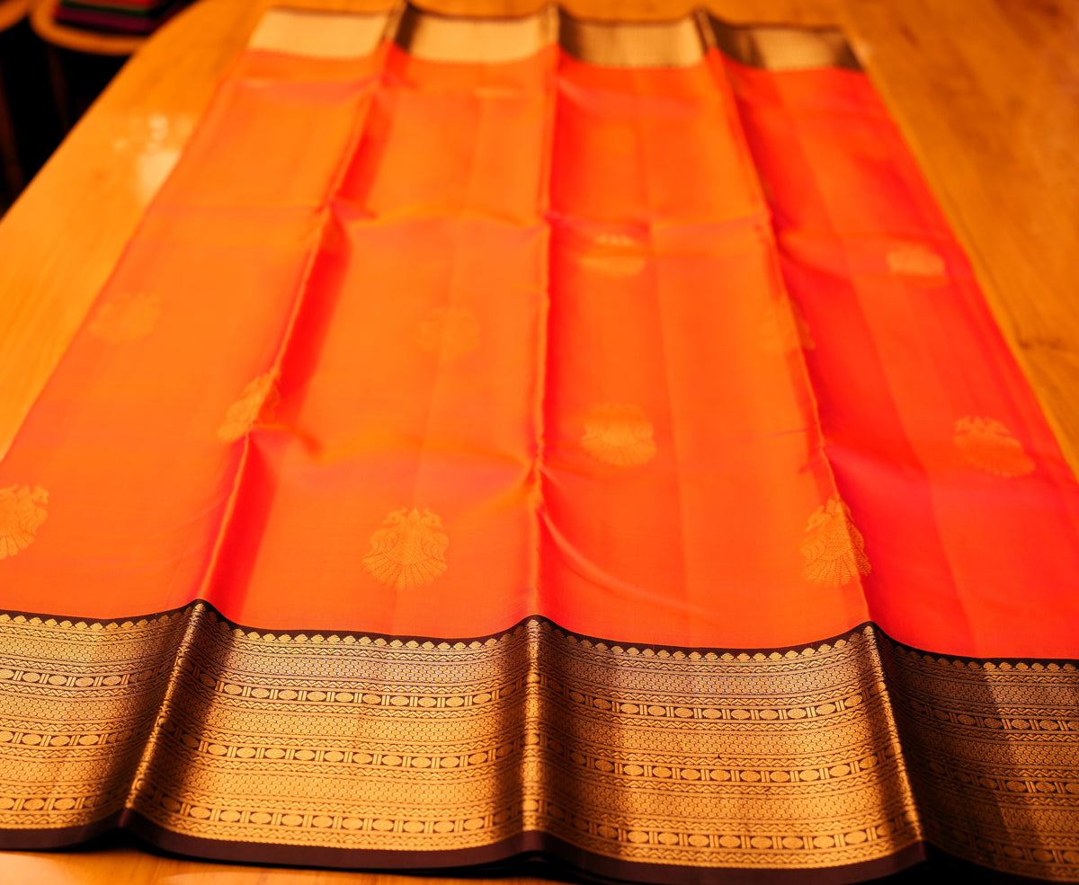 PINKISH ORANGE KANCHIPURAM SILK SAREE