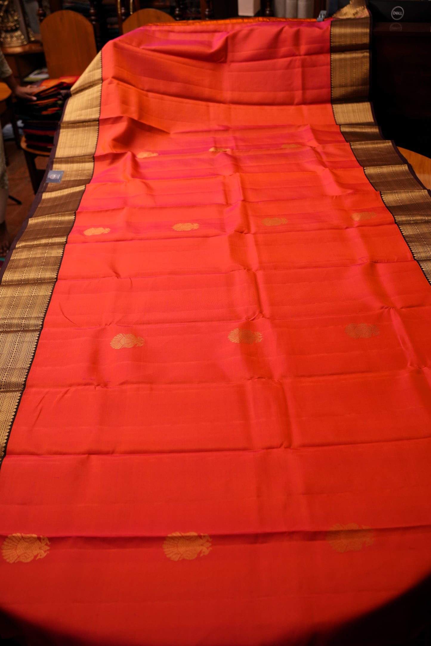 PINKISH ORANGE KANCHIPURAM SILK SAREE