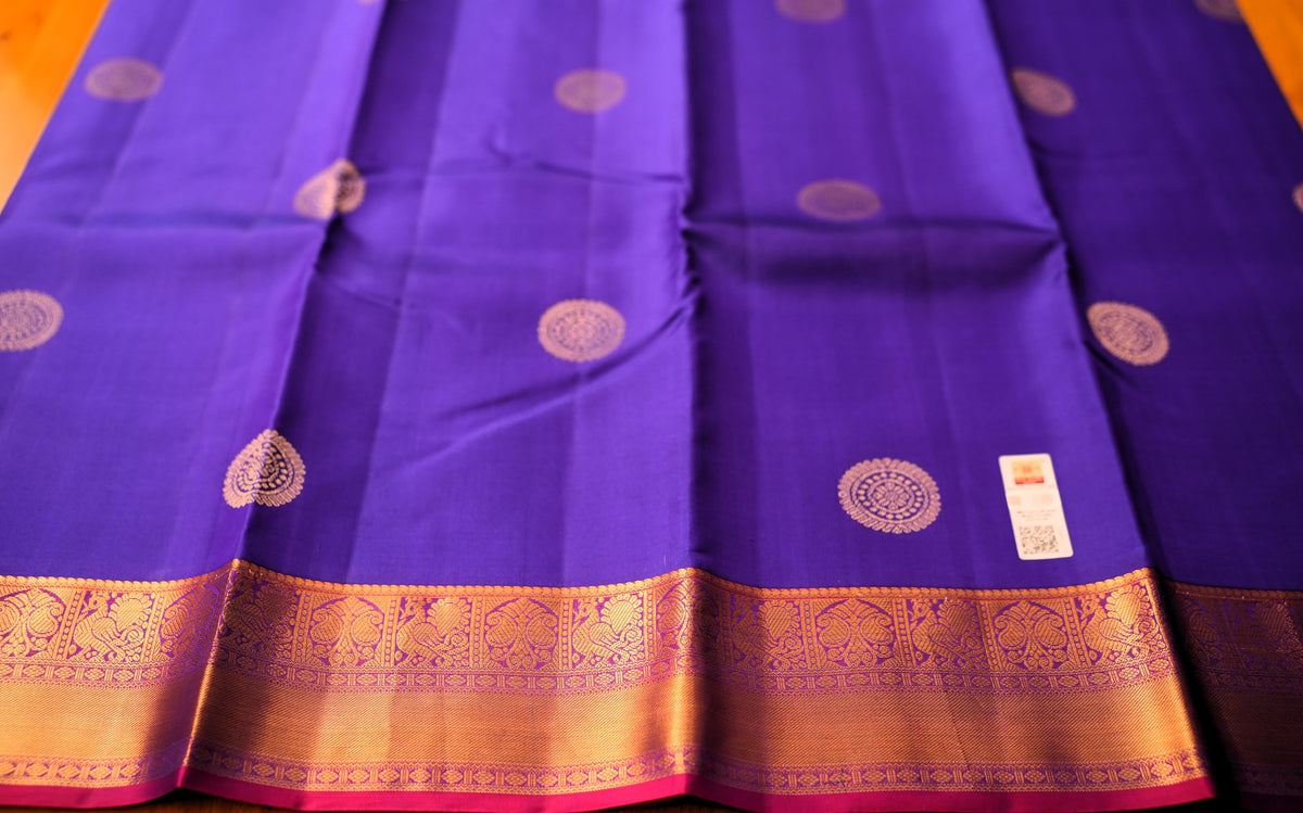 NAVY BLUE AND MAGENTA PINK KANCHIPURAM SILK SAREE