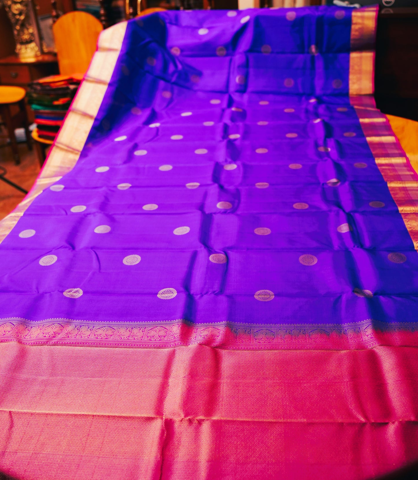 NAVY BLUE AND MAGENTA PINK KANCHIPURAM SILK SAREE