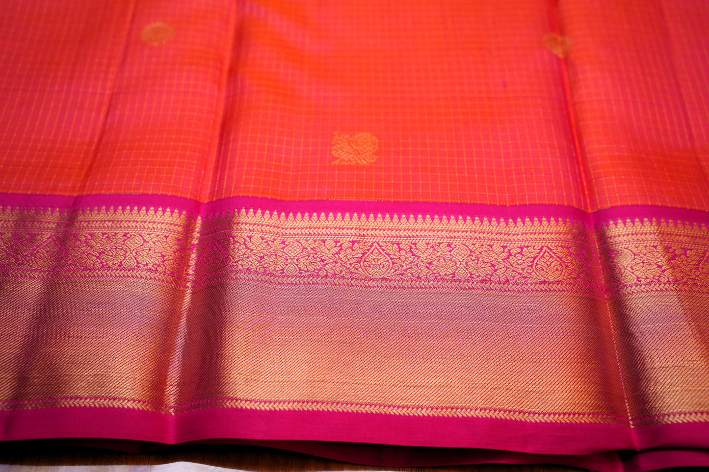 ORANGE CHECKS KANCHIPURAM SILK SAREE