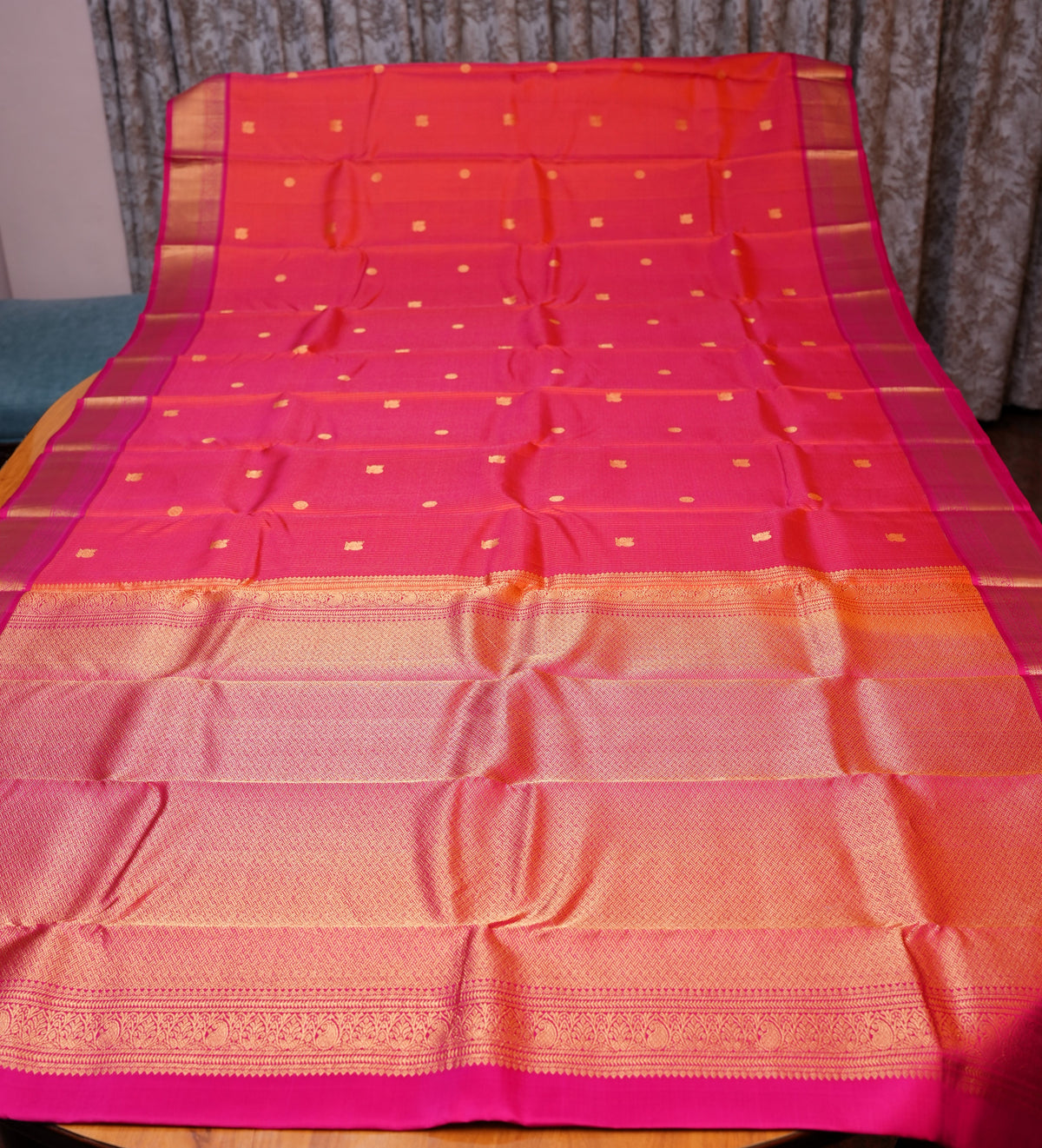 ORANGE CHECKS KANCHIPURAM SILK SAREE