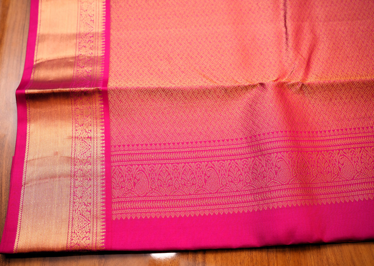 ORANGE CHECKS KANCHIPURAM SILK SAREE