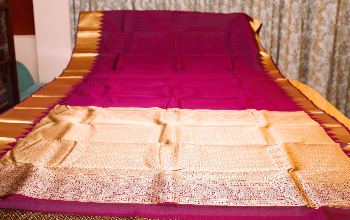 MAROON TEMPLE BORDER KANCHIPURAM SILK SAREE